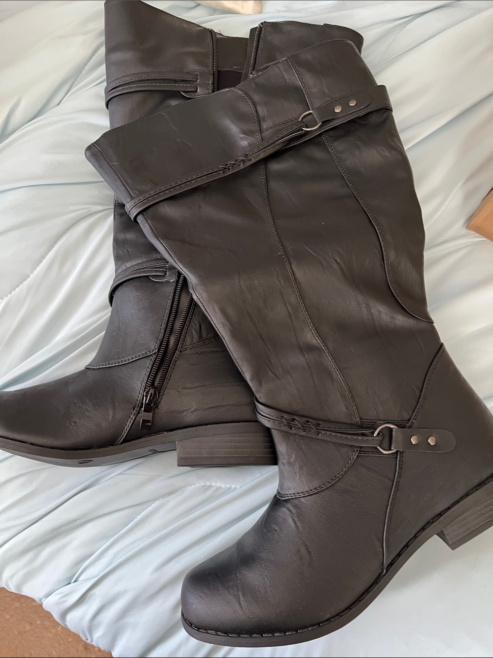Women's Black Buckle Strap Boots